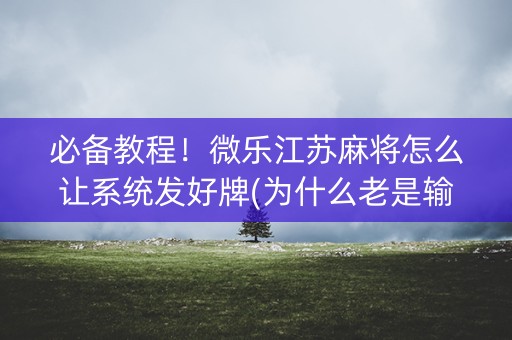 必备教程！微乐江苏麻将怎么让系统发好牌(为什么老是输呢)