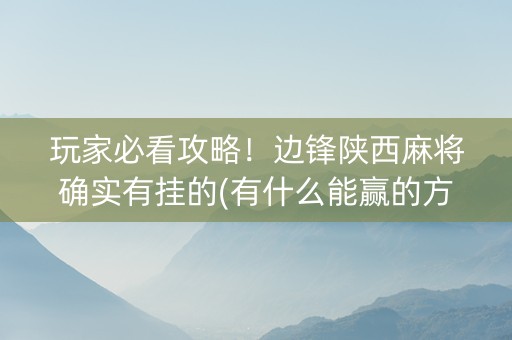 玩家必看攻略！边锋陕西麻将确实有挂的(有什么能赢的方法)