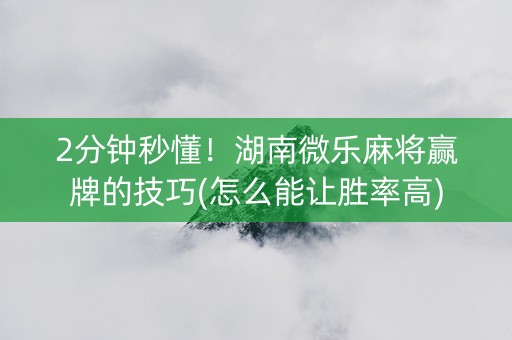 2分钟秒懂！湖南微乐麻将赢牌的技巧(怎么能让胜率高)
