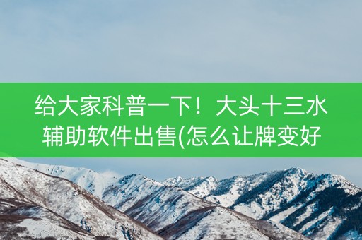 给大家科普一下！大头十三水辅助软件出售(怎么让牌变好)