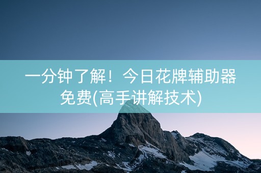 一分钟了解！今日花牌辅助器免费(高手讲解技术)