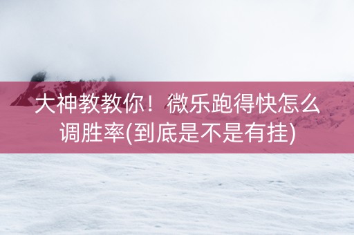 大神教教你！微乐跑得快怎么调胜率(到底是不是有挂)