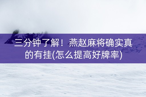 三分钟了解！燕赵麻将确实真的有挂(怎么提高好牌率)