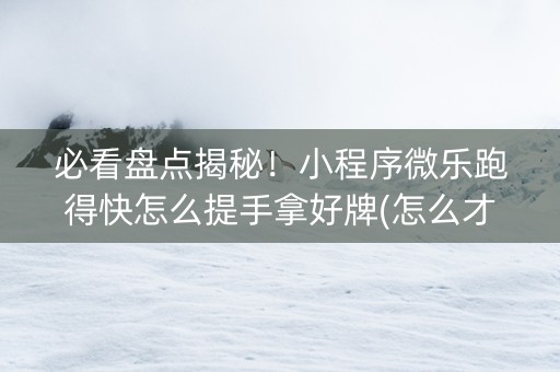 必看盘点揭秘！小程序微乐跑得快怎么提手拿好牌(怎么才能调胜率)
