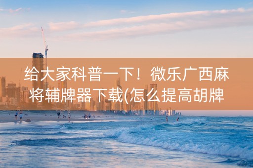 给大家科普一下！微乐广西麻将辅牌器下载(怎么提高胡牌率)