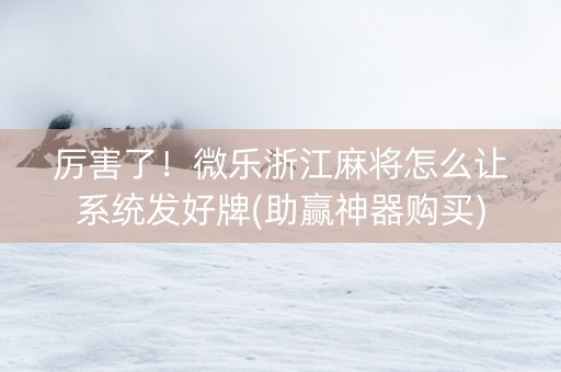 厉害了！微乐浙江麻将怎么让系统发好牌(助赢神器购买)