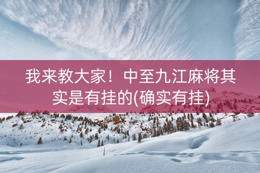 我来教大家！中至九江麻将其实是有挂的(确实有挂)