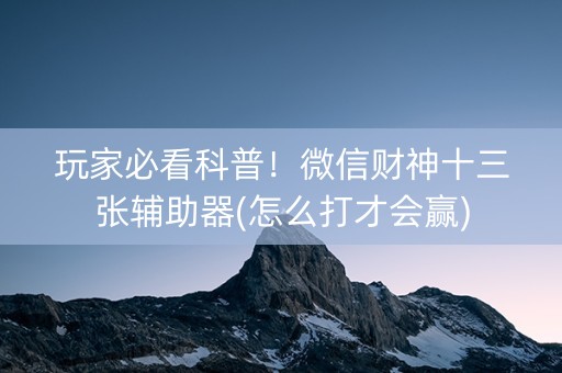 玩家必看科普！微信财神十三张辅助器(怎么打才会赢)