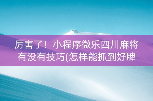 厉害了！小程序微乐四川麻将有没有技巧(怎样能抓到好牌)