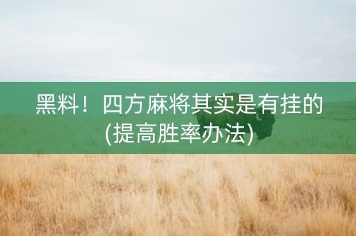 黑料！四方麻将其实是有挂的(提高胜率办法)