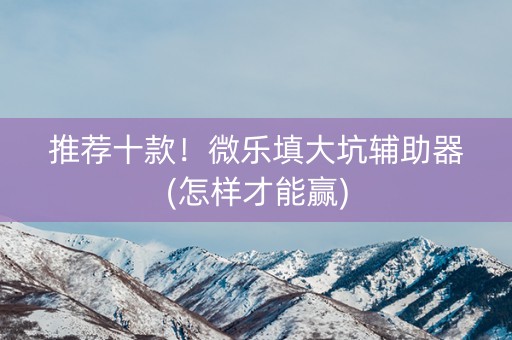 推荐十款！微乐填大坑辅助器(怎样才能赢)