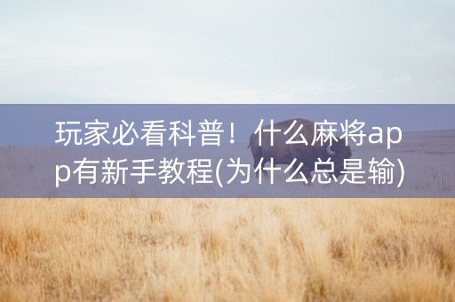 玩家必看科普！什么麻将app有新手教程(为什么总是输)