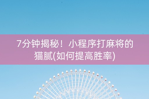 7分钟揭秘！小程序打麻将的猫腻(如何提高胜率)