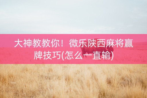 大神教教你！微乐陕西麻将赢牌技巧(怎么一直输)