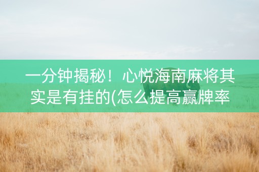 一分钟揭秘！心悦海南麻将其实是有挂的(怎么提高赢牌率)