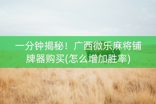 一分钟揭秘！广西微乐麻将铺牌器购买(怎么增加胜率)