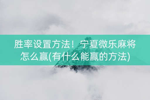 胜率设置方法！宁夏微乐麻将怎么赢(有什么能赢的方法)
