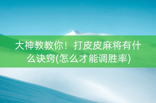 大神教教你！打皮皮麻将有什么诀窍(怎么才能调胜率)