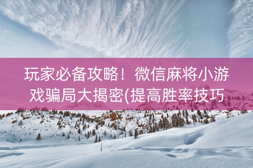玩家必备攻略！微信麻将小游戏骗局大揭密(提高胜率技巧)