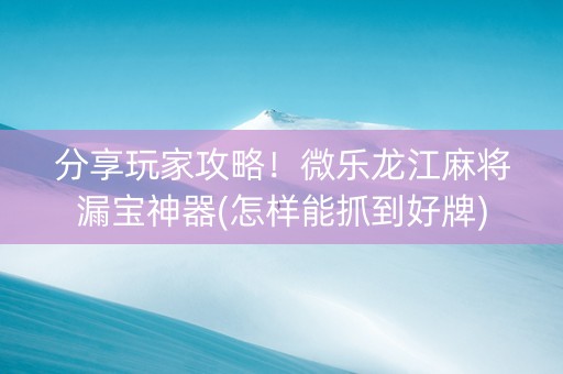 分享玩家攻略！微乐龙江麻将漏宝神器(怎样能抓到好牌)