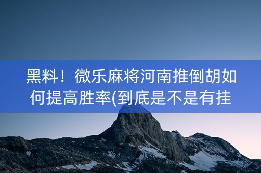 黑料！微乐麻将河南推倒胡如何提高胜率(到底是不是有挂)