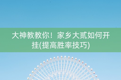 大神教教你！家乡大贰如何开挂(提高胜率技巧)
