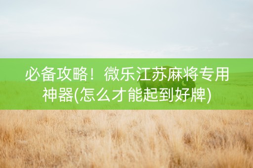 必备攻略！微乐江苏麻将专用神器(怎么才能起到好牌)