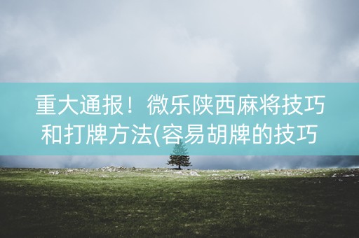 重大通报！微乐陕西麻将技巧和打牌方法(容易胡牌的技巧)