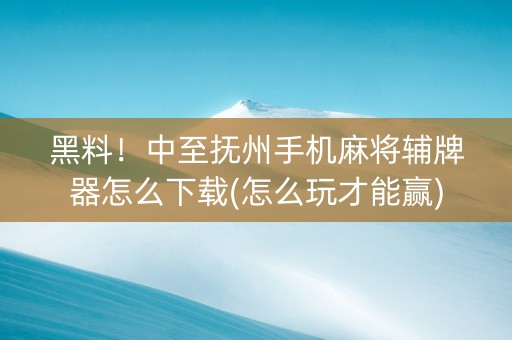黑料！中至抚州手机麻将辅牌器怎么下载(怎么玩才能赢)