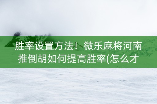 胜率设置方法！微乐麻将河南推倒胡如何提高胜率(怎么才有好牌)