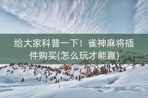 给大家科普一下！雀神麻将插件购买(怎么玩才能赢)