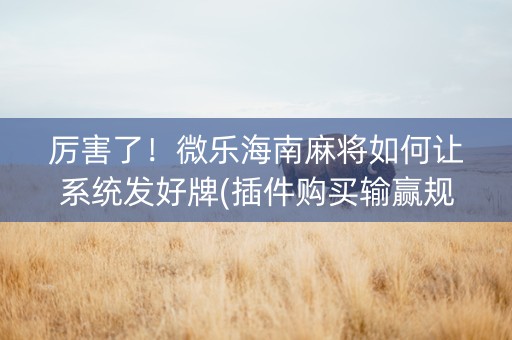 厉害了！微乐海南麻将如何让系统发好牌(插件购买输赢规律)