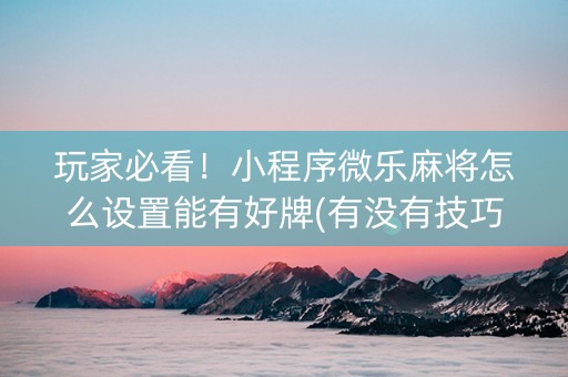 玩家必看！小程序微乐麻将怎么设置能有好牌(有没有技巧)