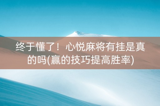 终于懂了！心悦麻将有挂是真的吗(赢的技巧提高胜率)