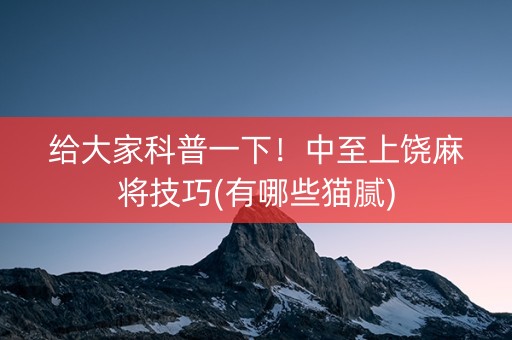 给大家科普一下！中至上饶麻将技巧(有哪些猫腻)