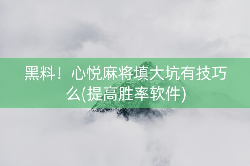 黑料！心悦麻将填大坑有技巧么(提高胜率软件)