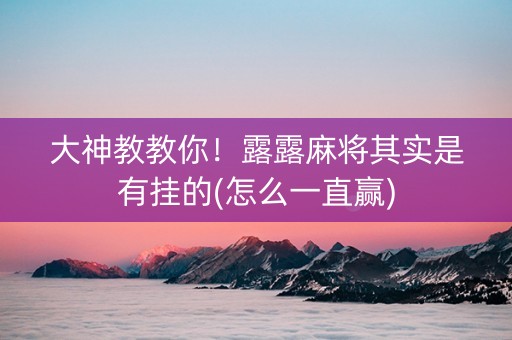 大神教教你！露露麻将其实是有挂的(怎么一直赢)