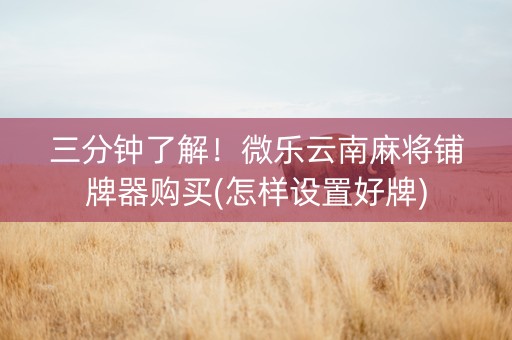 三分钟了解！微乐云南麻将铺牌器购买(怎样设置好牌)