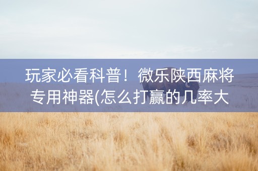 玩家必看科普！微乐陕西麻将专用神器(怎么打赢的几率大)