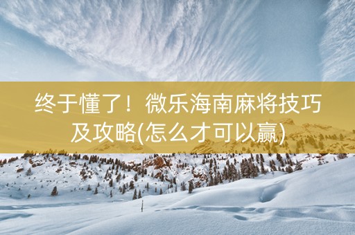 终于懂了！微乐海南麻将技巧及攻略(怎么才可以赢)