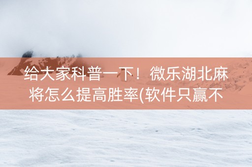 给大家科普一下！微乐湖北麻将怎么提高胜率(软件只赢不输)