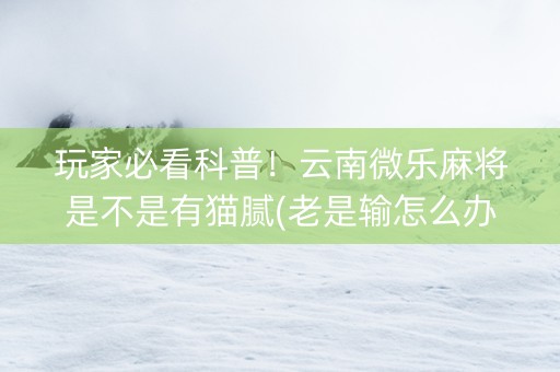 玩家必看科普！云南微乐麻将是不是有猫腻(老是输怎么办)