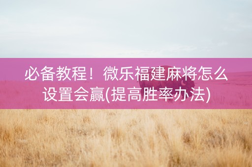 必备教程！微乐福建麻将怎么设置会赢(提高胜率办法)