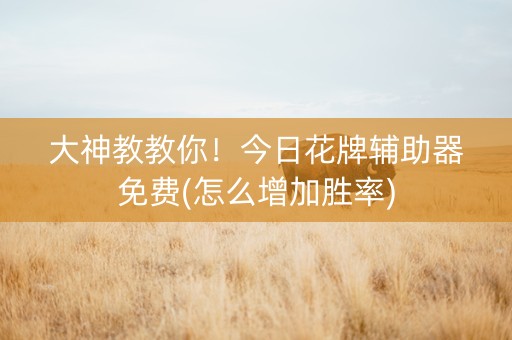 大神教教你！今日花牌辅助器免费(怎么增加胜率)