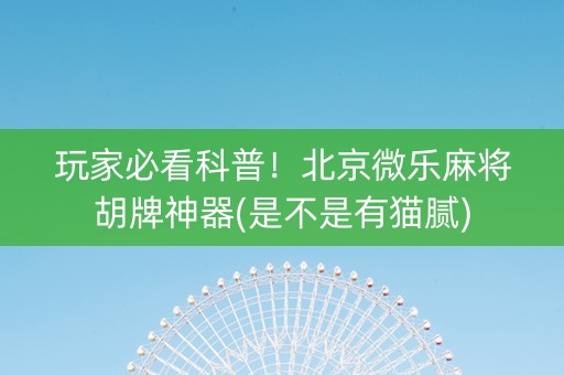 玩家必看科普！北京微乐麻将胡牌神器(是不是有猫腻)