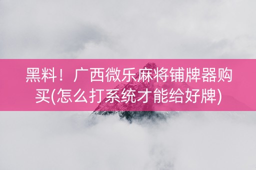 黑料！广西微乐麻将铺牌器购买(怎么打系统才能给好牌)