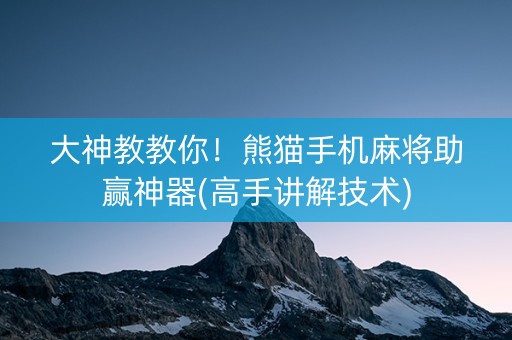 大神教教你！熊猫手机麻将助赢神器(高手讲解技术)