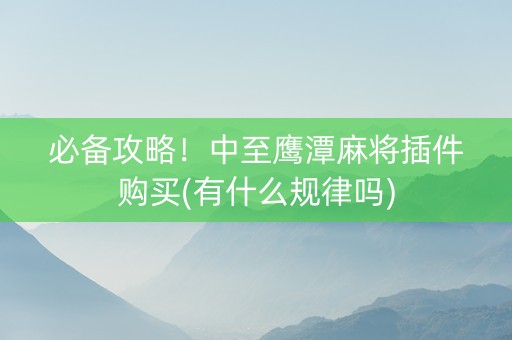 必备攻略！中至鹰潭麻将插件购买(有什么规律吗)