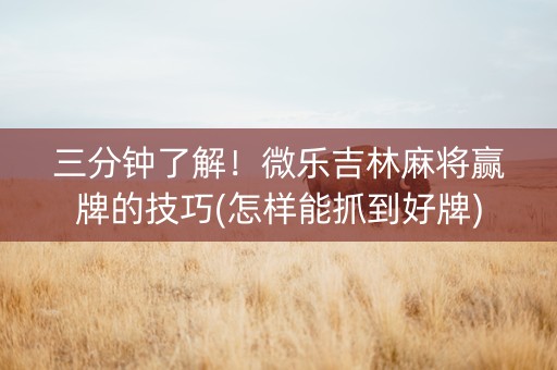 三分钟了解！微乐吉林麻将赢牌的技巧(怎样能抓到好牌)