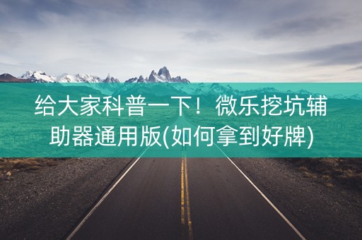 给大家科普一下！微乐挖坑辅助器通用版(如何拿到好牌)